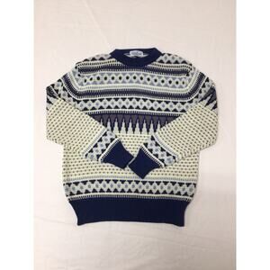Vintage Snowdrift Nordic Fair Isle Sweater Mens Large Blue Cream Ski Knit Wool